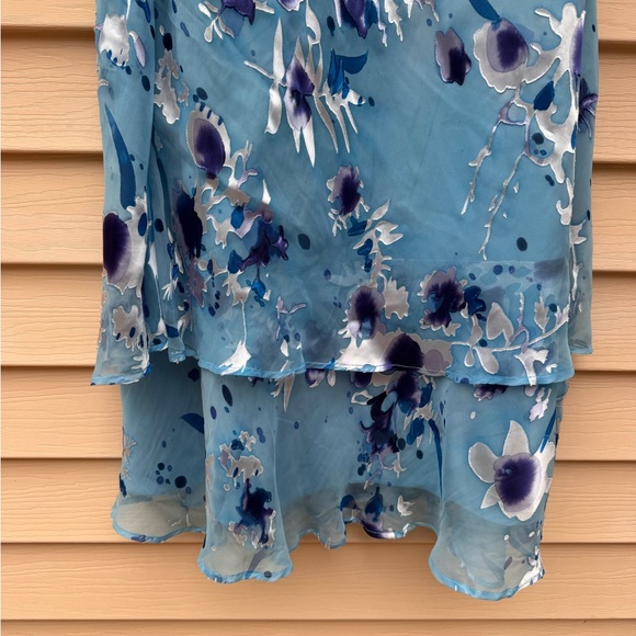 Floral Blue Sleeveless Tank Style Dress Asymmetrical Tiered Hem Size XL - Picture 12 of 15